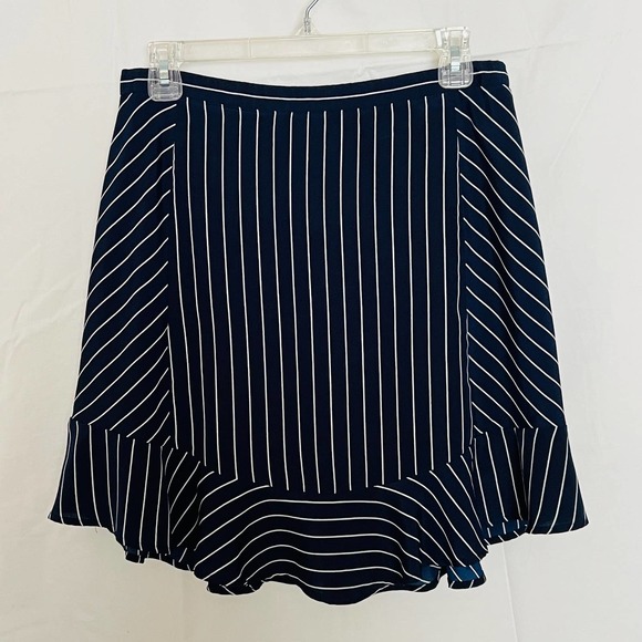 J.Crew Blue White Stripe Silky Poly Lined Ruffle Hem Flare Short Skirt Sz 6 - Picture 2 of 6